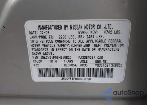 2006 Infiniti G35X from USA, damaged, VIN JNKCV51F96M610820